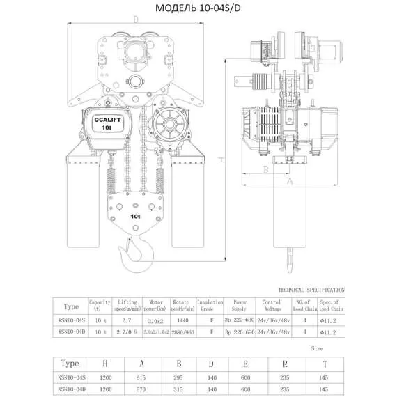 OCALIFT 10-04s 380в 10т 12м Таль электрическая цепная передвижная в Москве купить по выгодной цене 100kwatt.ru