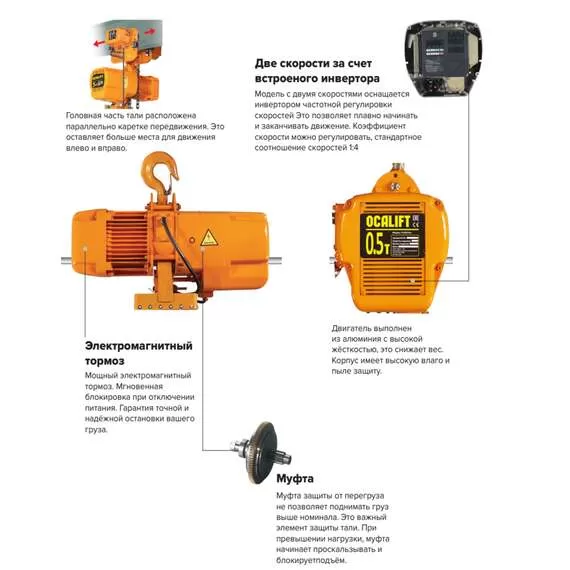OCALIFT M005-01s 500 кг 12 м Таль цепная электрическая передвижная 380В М5 в Москве купить по выгодной цене 100kwatt.ru